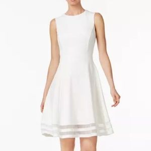 Calvin Klein WHITE ILLUSION FIT + FLARE DRESS